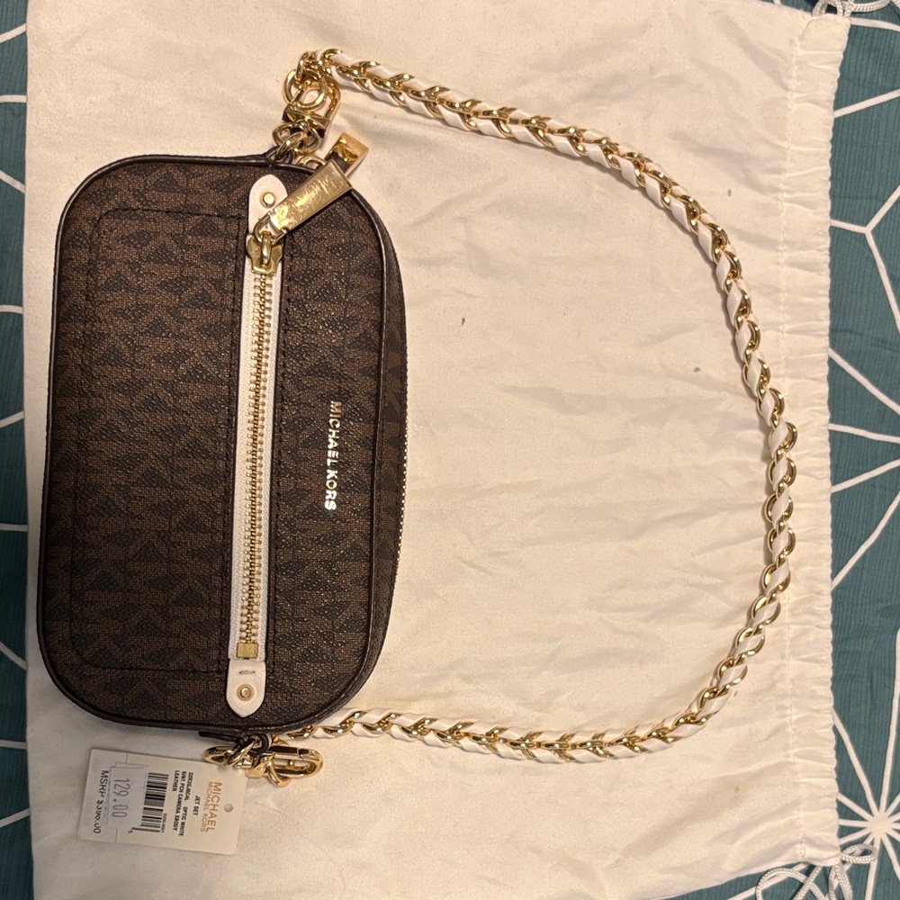 Michael Kors Dark Brown Crossbody Bag with Gold Chain